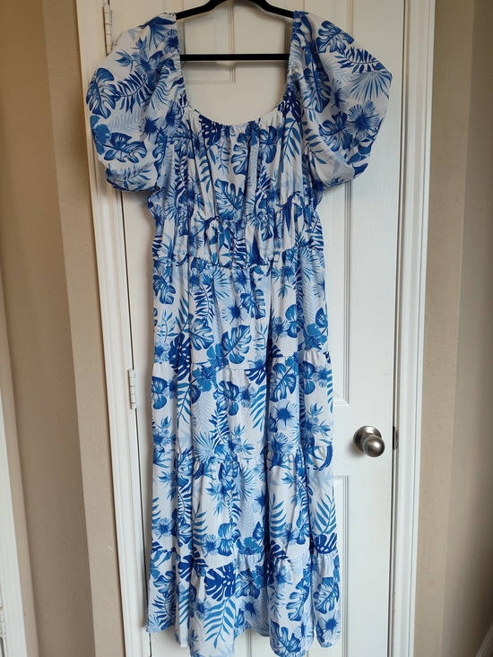 Sioni Dresses & Skirts - Blue and White Tropical Print Maxi Dress